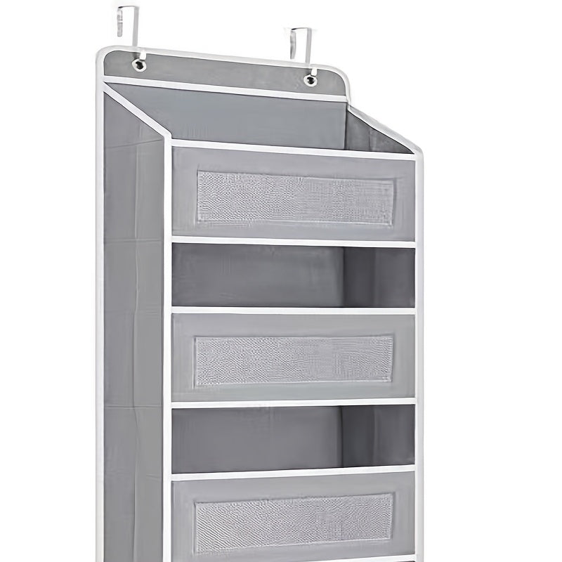 Over Door Storage Rack No Drill – Anti-Slip Door Hanger, 44 lb Capacity, 3 or 5 Tier Space-Saving Organizer for Wardrobe Bathroom Kitchen Dormitory Home (Black/Grey)
