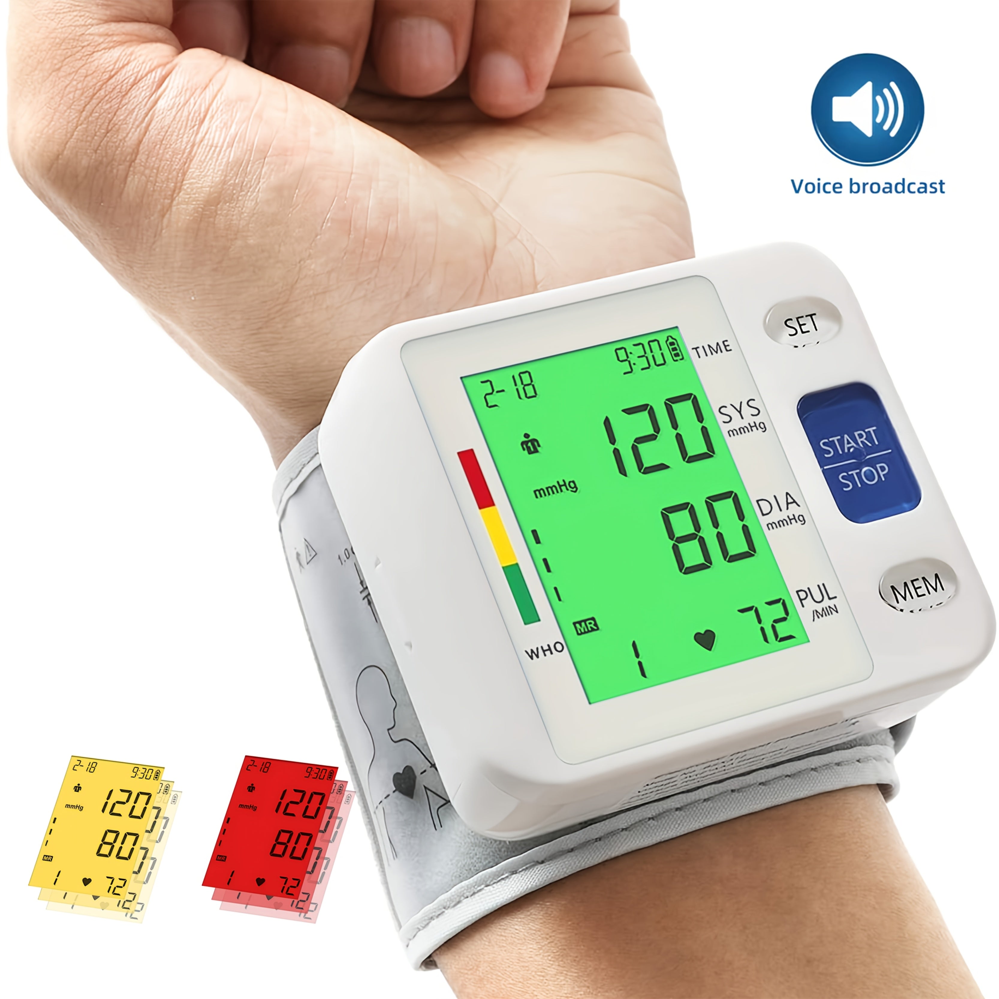 Wrist Blood Pressure Monitor with Tri-Color LCD Display – Adjustable Cuff, Heart Rate & Irregular Heartbeat Detection, 99 Memory, Dual User Mode, USB/Battery Powered
