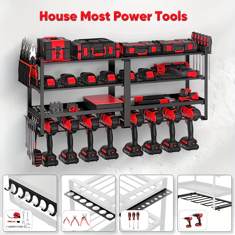 Wall Mounted Power Tool Storage Rack, Garage Tool Storage Rack, And Storage Rack with Screw Rack/Pliers Rack/Hammer Rack, 4Layer8Drill, 3Layer7Drill, 4Layer4Drill, 2Layer4Drill, A Gift for The Family, Storage Racks