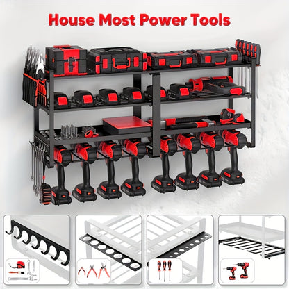 Multi-Layer Garage Tool Storage Rack Wall Mounted with Drill Holder Screw Rack Pliers Rack Hammer Rack – Power Tool Organizer for Workshop Shed, Multiple Size Options, Great Gift for Men