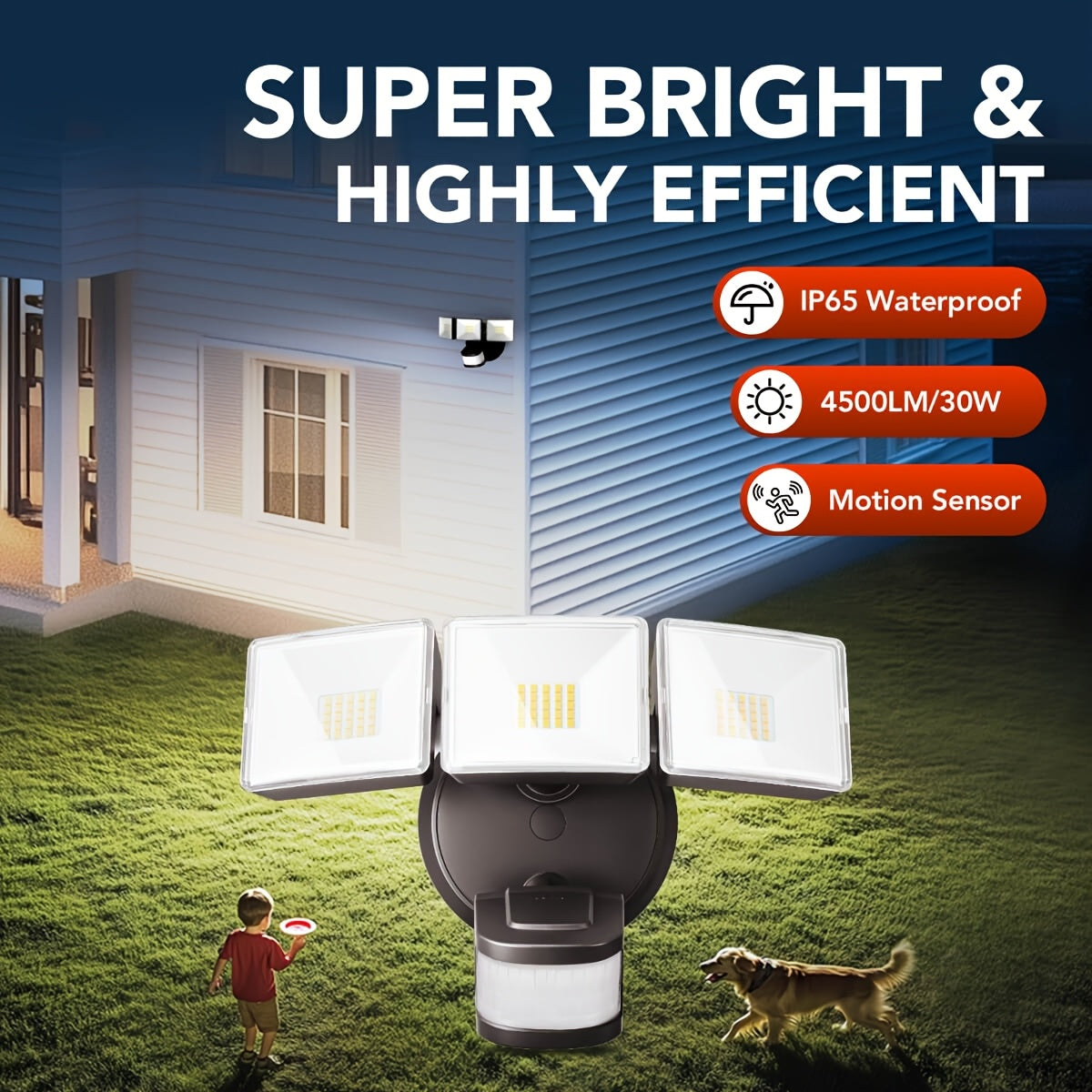 LED Outdoor Flood Light Motion Sensor 30W 4500LM – IP65 Waterproof Security Light 240° Detection, 3 Modes Dusk to Dawn, Hardwired for Yard Garden Garage Backyard – ShopVora CA