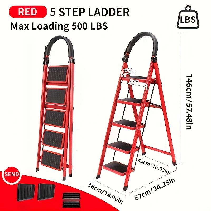 Heavy-Duty Folding Step Ladder 250–450 lb Capacity – A-Frame Metal with Non-Slip Steps, Wide Base & Locking System, 3/4/5-Step Foldable Design for Home, Garage & Outdoor Use