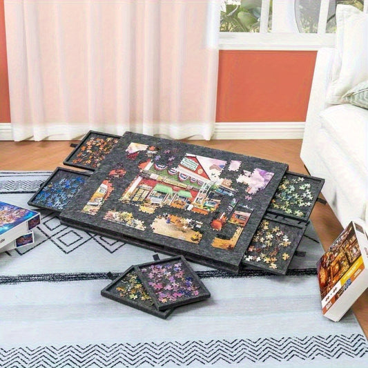 1500pcs puzzle table, portable lightweight puzzle table with 6 classification plates, built-in bracket for adjustable angle, built-in dust cover, puzzle anytime, anywhere, a must-have for weekend casual games, felt integrated puzzle board, Father's Day an