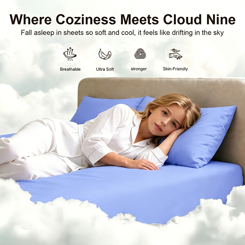 3/5pcs Bamboo Cooling Bed Sheet Set with 2/4 Pillowcases (Warm Tip: Flat Sheet Is Not Included) - Sabanas Para Cama - Breathable And Comforter for Summer And Hot Sleepers - Ultra Soft Children Sheet - Deep Pocket Up to 16"-18" - Sheets
