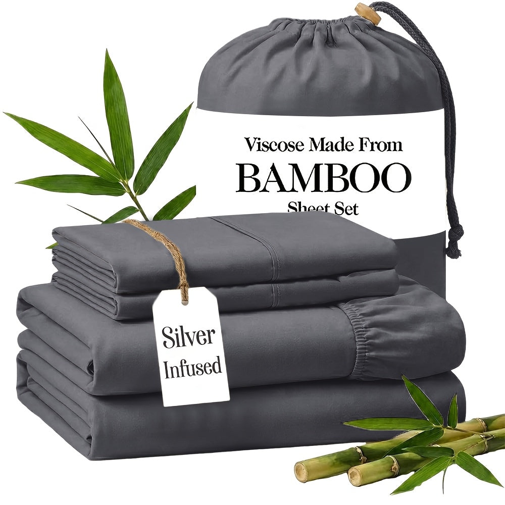 Silver Infused Bamboo Sheet Set 3/4pcs – Ultra-Soft Cooling Bed Sheets with 17" Deep Pockets, Antibacterial Wrinkle-Free Viscose Bedding for Hot Sleepers, Fitted Sheet, Flat Sheet & Pillowcases, Twin Full Queen King, 7 Colours