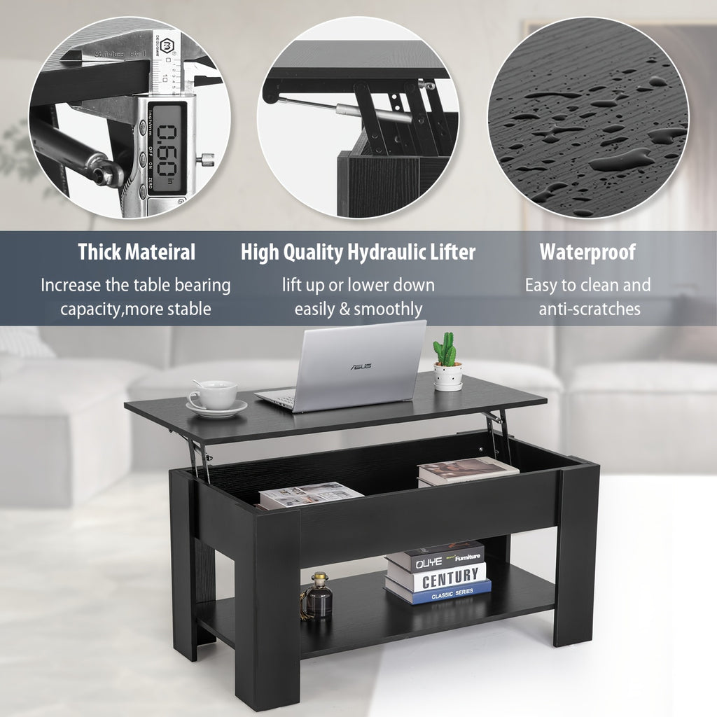 Coffee Table, Lift Top Coffee Table with Large Hidden Storage Shelf, Lift Tabletop Dining Table for Living Room, Home Small Space