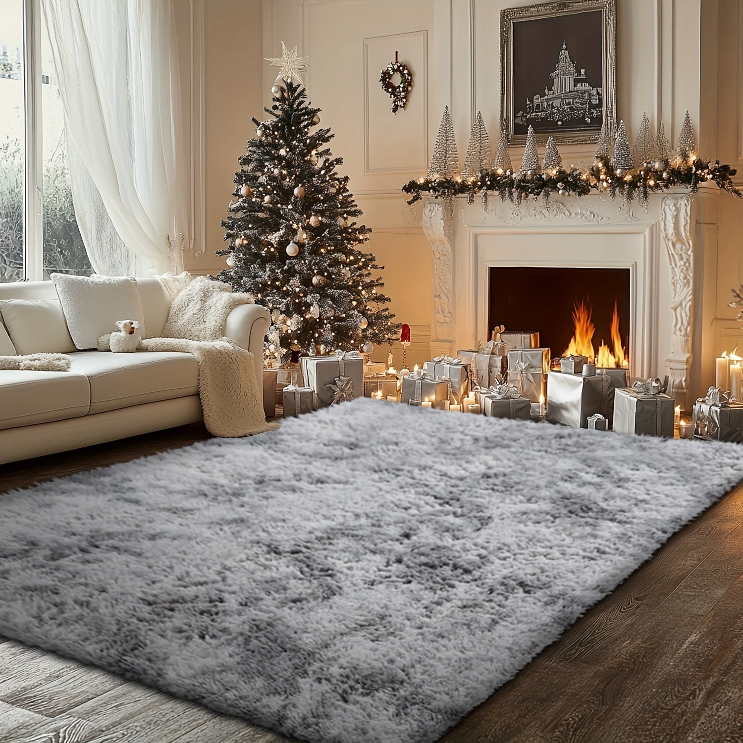 Fluffy Soft Area Rug – Luxury Non-Slip Indoor Carpet for Living Room, Bedroom & Home Decoration, Ultra-Plush Floor Rug, 7 Colours & 5 Sizes, Tie-Dye Black White Navy Blue Grey