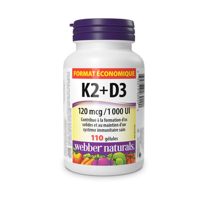 Vitamin K2 with D3 Supplement – MK-7 Formula, 110 Softgels, Supports Bone Density, Teeth & Immune Function, Guides Calcium to Bones, Highly Bioavailable | Webber Naturals | ShopVora CA