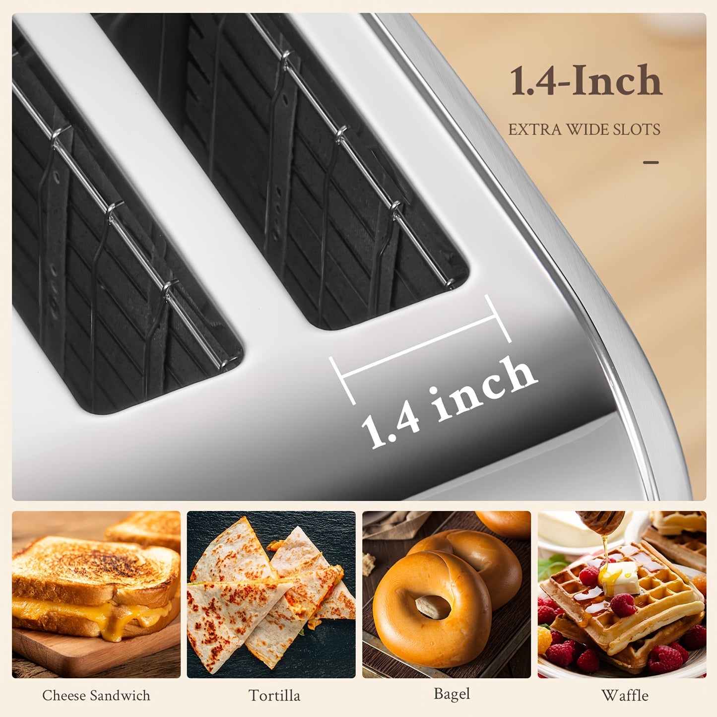 4-Slice Toaster with Warming Rack & High Lift Lever – Stainless Steel, Extra Wide Slots, 7 Shade Settings, Bagel & Muffin Function, Removable Crumb Tray, Silver | Canada