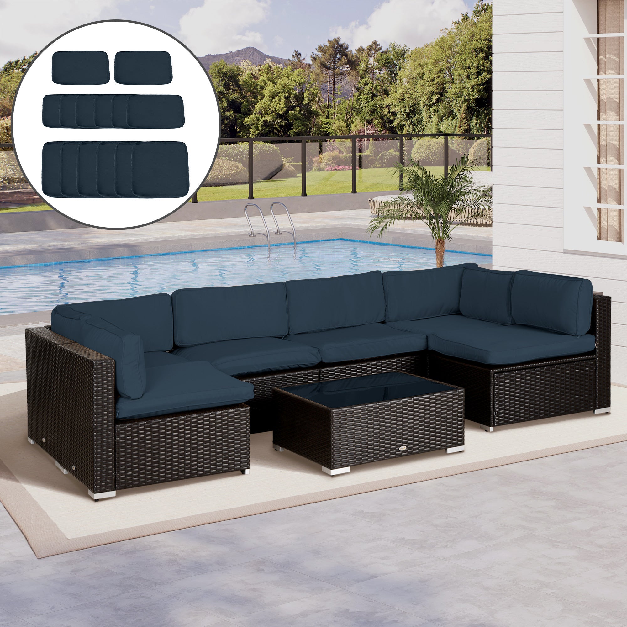 14Pcs Outdoor Cushion Covers, Patio Cushion Covers Replacement for Rattan Sofa Set - No Cushion Included, Navy Blue