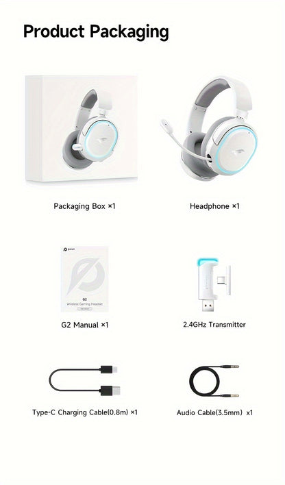 Picun Wireless Gaming Headset 7.1 Surround Sound – 2.4GHz USB Headphones, 100-Hr Battery, Noise Cancelling Mic, RGB Light, Compatible with PC PS5 PS4, Great Gift for Gamers