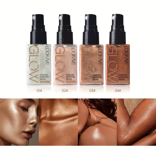 Glowing Highlighter Face & Body Powder - Luminous Shimmer Spray, Liquid Formula with Medium Coverage Glow - No Mixing Required, Instant Radiance for Eyes, Neck, Lips - Long-Lasting Body Glow Powder (1.01oz)