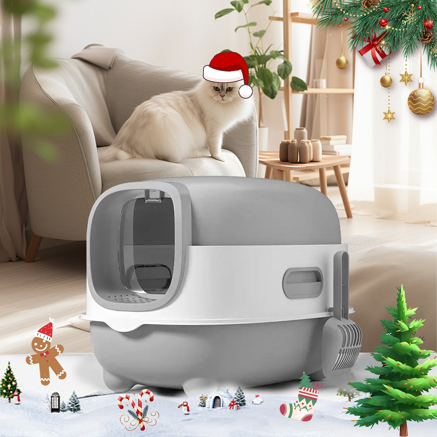 Enclosed Cat Litter Box with Lid – Compact Odor-Proof Leakproof Splash Guard Cat Toilet, No Batteries Required, Easy Clean Indoor Pet Litter Pan