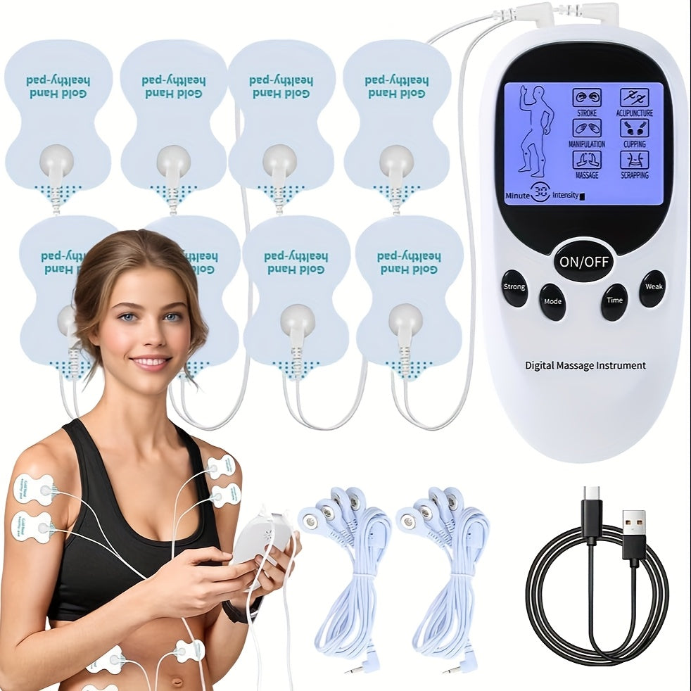CESLIFF TENS & EMS Dual Channel Muscle Relief Relax – Electric Massager - Portable USB-Powered Pain Relief Device with 8 Electrodes, Digital Display, Adjustable Intensity, for Shoulders, Back, Knees & Injury Recovery, User-Friendly – Ideal Gift for Family