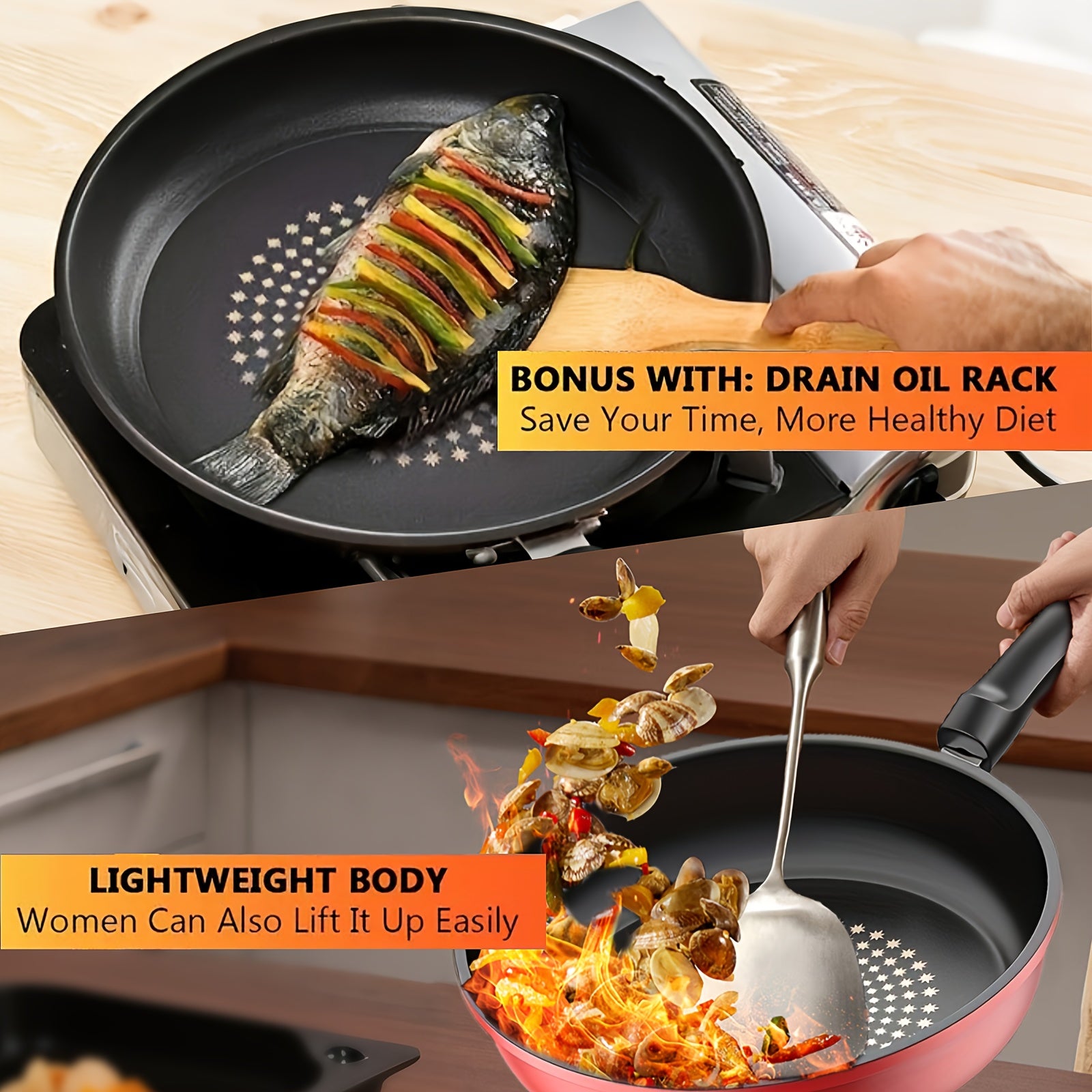 [Cast Lron Skillets] 9.45/11.02-Inch Non-Stick Skillet, Dishwasher, Frying Pan Multi-Functional With Ergonomic Handles.Pansfor Cooking Induction Compatible-Lightweight For WorksStove, Oven, Grill & Campfire Use, Christmas And Halloween Gift