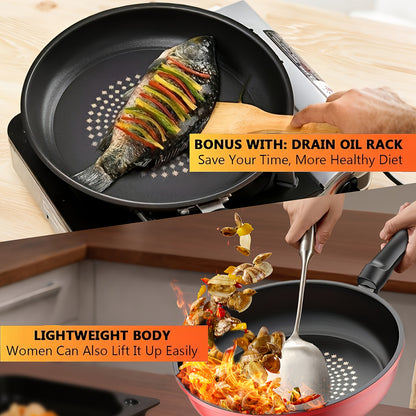 Non-Stick Cast Iron Skillet Frying Pan – Lightweight Ergonomic Handle, Induction Compatible, Dishwasher Safe | 9.45" & 11" Sizes + 3-Piece Set with Lid | Stove, Oven, Grill & Campfire Use | ShopVora CA