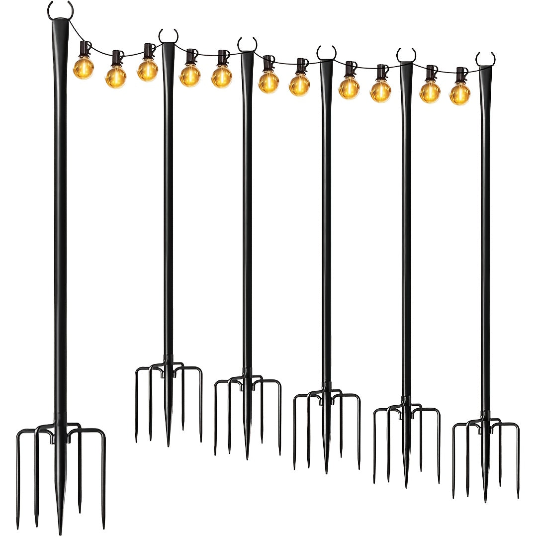 4pcs 10ft Heavy Duty Metal String Lights Adjustable Outdoor Lighting Bracket Suitable for Patio, Backyard, Garden, Party and Wedding Rustproof and Sturdy with Hooks (Excluding String Lights)