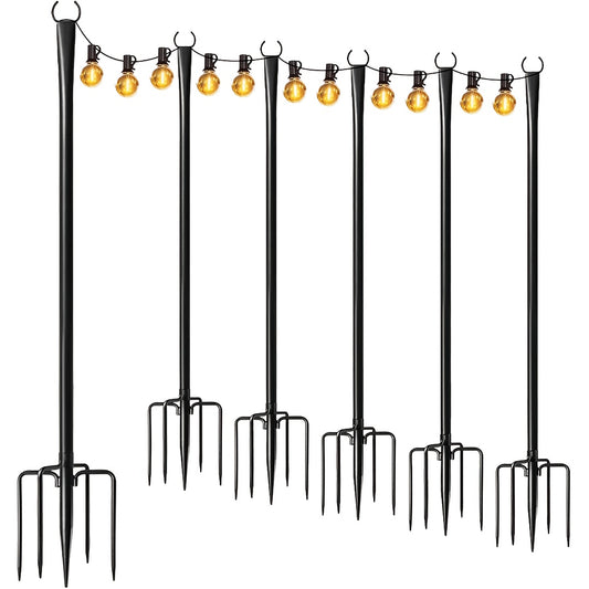 4pcs 10ft Heavy Duty Metal String Lights Adjustable Outdoor Lighting Bracket Suitable for Patio, Backyard, Garden, Party and Wedding Rustproof and Sturdy with Hooks (Excluding String Lights)