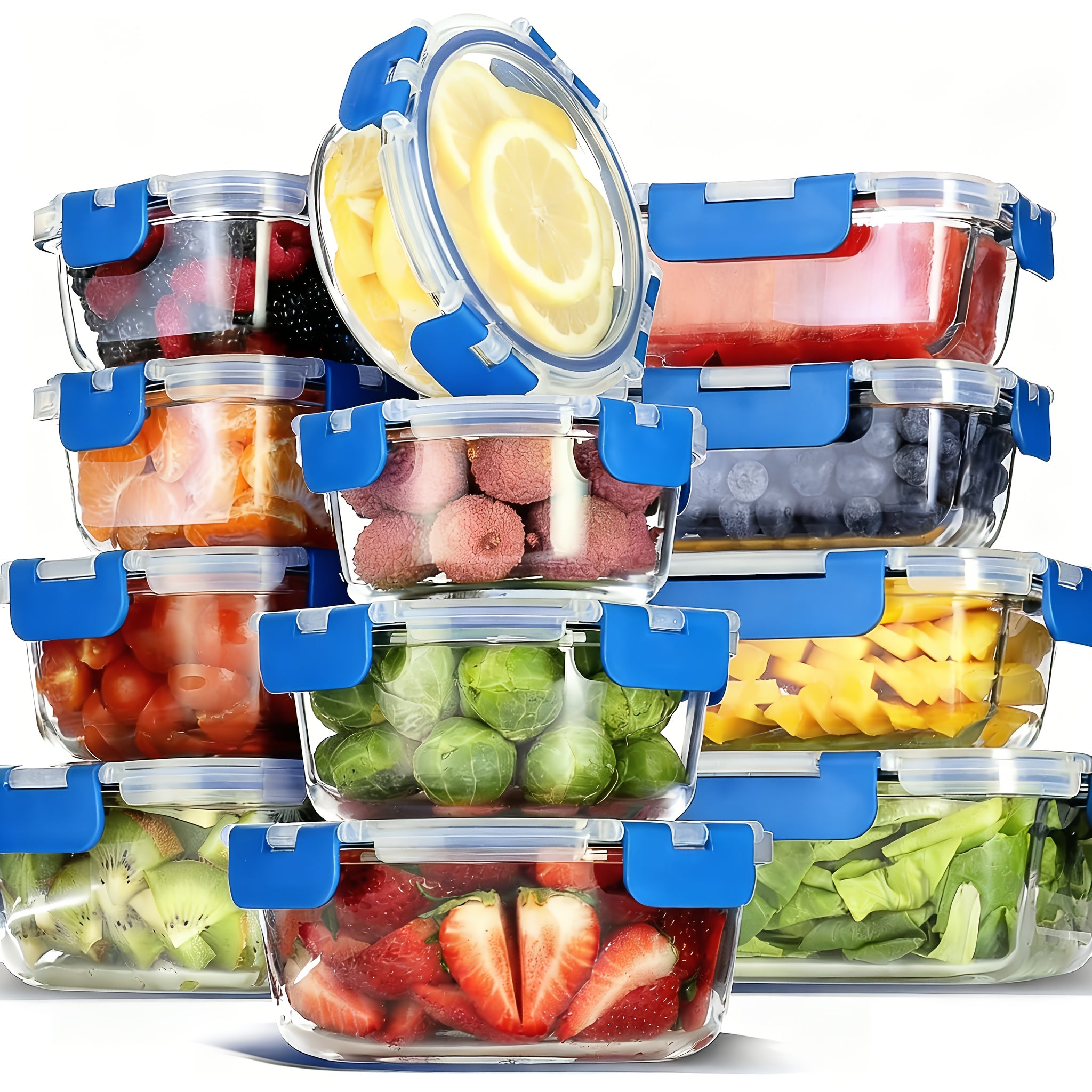 12 Piece Glass Food Storage Containers with Lids - Borosilicate Airtight Meal Prep Containers, Leak-Proof BPA-Free, Microwave Freezer Dishwasher Safe, Stackable Glass Lunch Containers