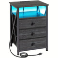 AMHANCIBLE Night Stand 1pc/2pcs, LED Nightstand With Charging Station, End Tables Living Room With Fabric Drawers, Better Storage, Bedside Table For Bedroom