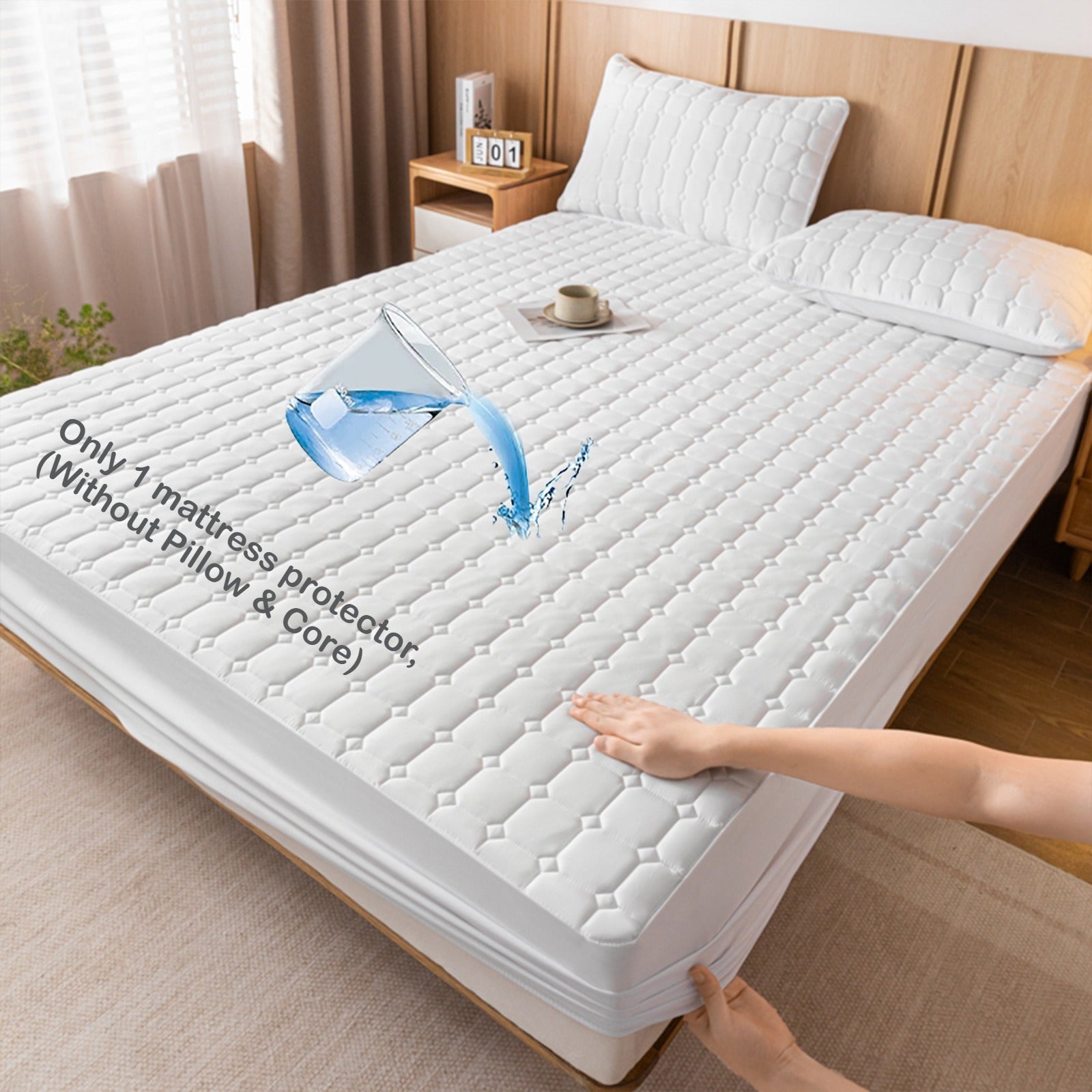 Waterproof Fitted Sheet Mattress Protector – Soft Quilted Breathable Bed Cover, Machine Washable, Fade-Resistant, Twin Full Queen King, Grey White Blue Black