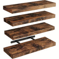 Easy Install Floating Shelves Wall Mounted, 4pcs Brown Multi-Purpose Shelf with Hidden Brackets, No Tools Needed Space Saver for Living Room, Bathroom, Kitchen Wall Decor, Utility Racks