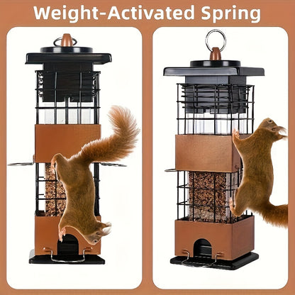 Squirrel Proof Bird Feeder 5LB Metal Outdoor Hanging – Bilateral Weight-Activated Design, Large Capacity Wild Bird Feeder, No Electricity or Batteries Needed, Durable & Weather Resistant