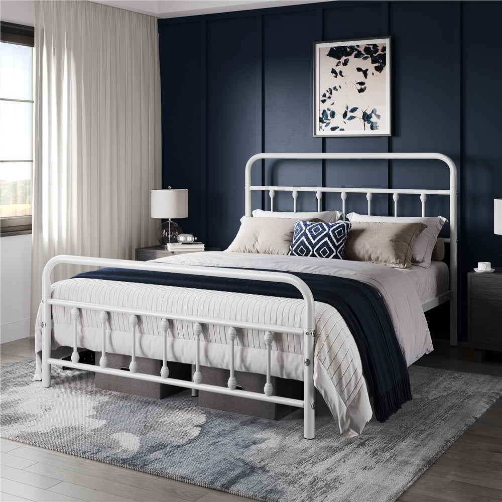 Farmhouse Iron Platform Bed Frame High Headboard Footboard Slatted Base 800 lb No Box Spring Underbed Storage - ALDEN DESIGN Classic Bed, Black White, Twin Full Queen, Canada