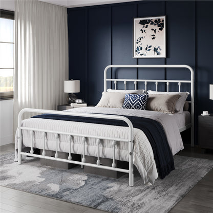 Farmhouse Iron Platform Bed Frame High Headboard Footboard Slatted Base 800 lb No Box Spring Underbed Storage - ALDEN DESIGN Classic Bed, Black White, Twin Full Queen, Canada