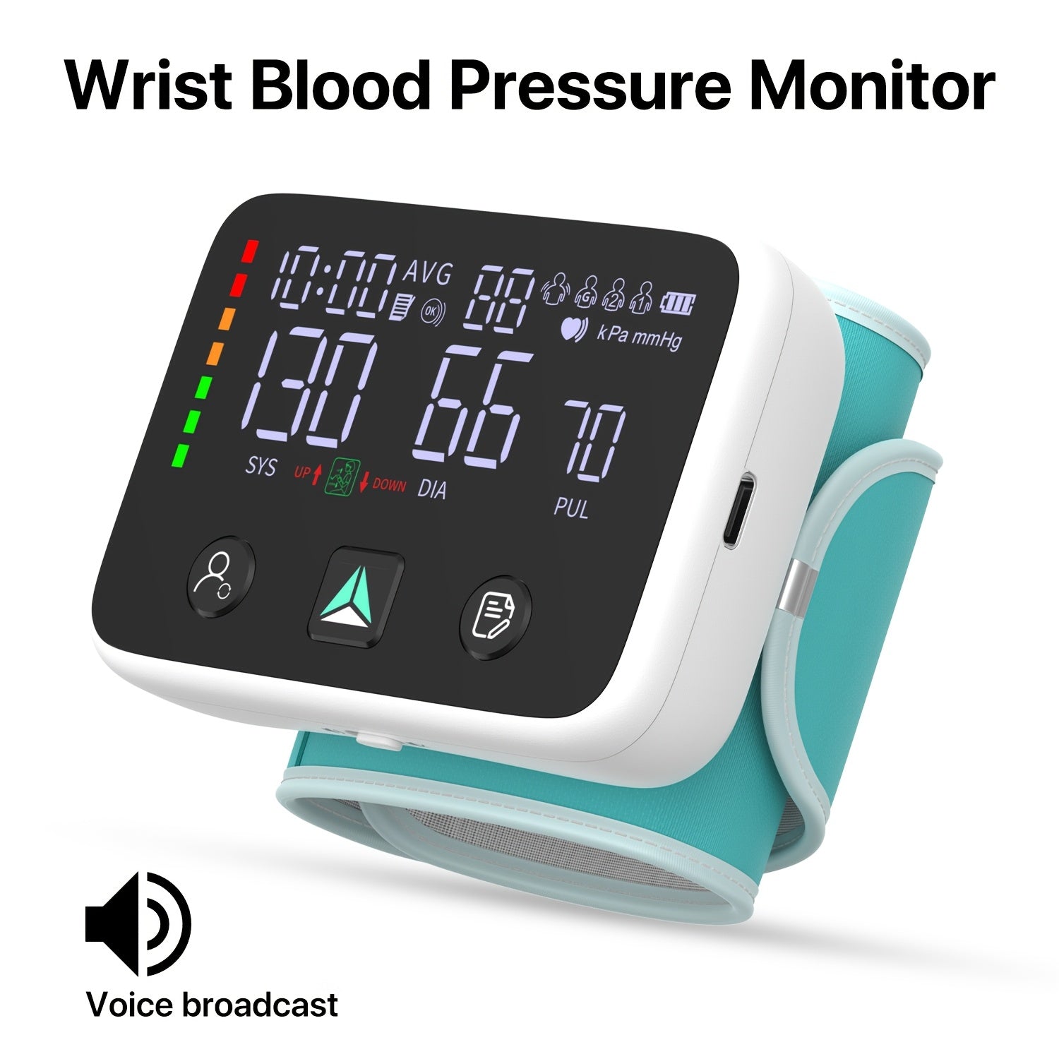 Wrist Blood Pressure Monitor – Portable Automatic Home BP Machine, Dual User Mode, 99 Memory, Color-Coded Backlit Display, One-Touch Reading, USB/Battery, Adjustable Cuff