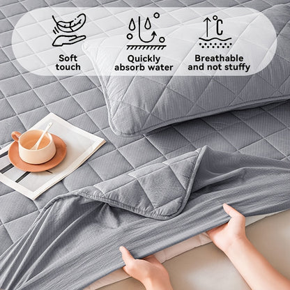 Waterproof Mattress Protector with Embossed Design – Non-Slip Thickened Cover, 21" Deep Pocket, Optional Pillowcase, Twin Full Queen King, 19 Colours