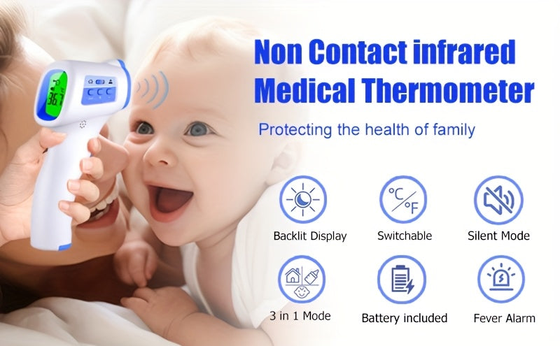 Non-Touch Forehead Thermometer 3-in-1 Mode, Digital Infrared Thermometer for Adults & Babies with 3-Color Backlight Fever Alarm Silent & Memory Mode, Fast Accurate Home Medical Travel Thermometer