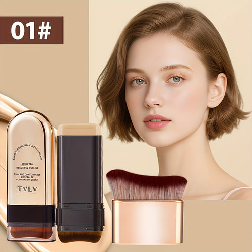 2-in-1 Foundation Stick with Concealer & Contour + Rose Gold Makeup Brush – Waterproof Long-Lasting Cream Foundation for Daily Wear, Dates & Stage – Shades: Cream & Wheat