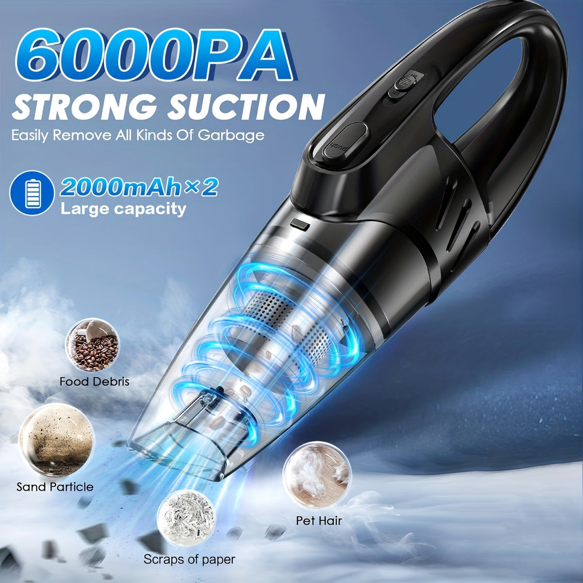 Car Vacuum Cleaner, 6000PA Super Strong Suction Power Handheld Vacuum Cleaner, 2000Mah, Low Noise, with Five Matching Additions, Suitable for Car Interior, Home And Pet Cleaning, Ladies' Car Additions Pink Girl Car Supplies Gift
