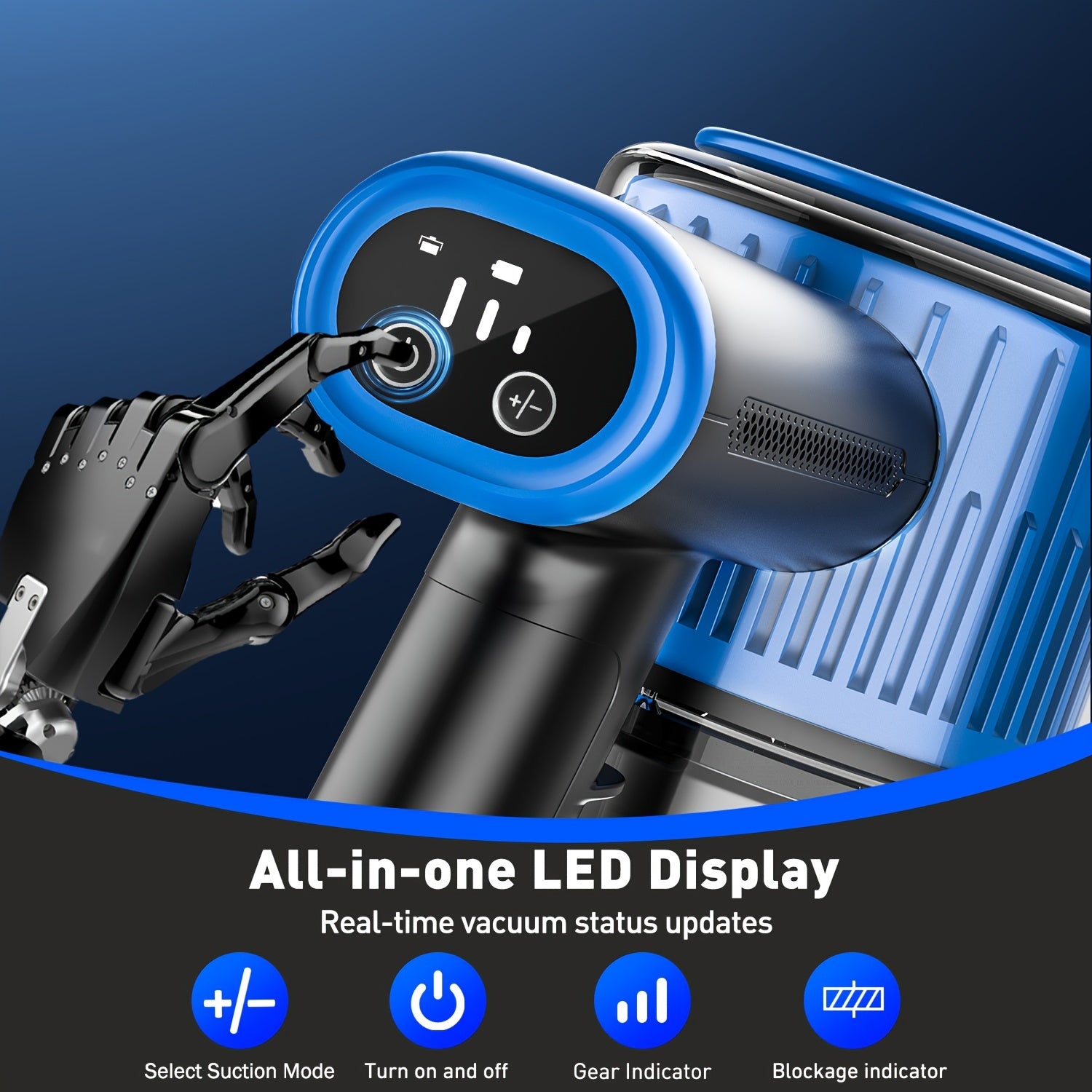 Cordless Vacuum Cleaner, 8-in-1 Lightweight Stick Vacuum with Powerful Suction, 3 Suction Modes, LED Display, Anti-Tangle Vacuum Cleaner for Home, Hard Floor, Carpet, Pet Hair, Blue