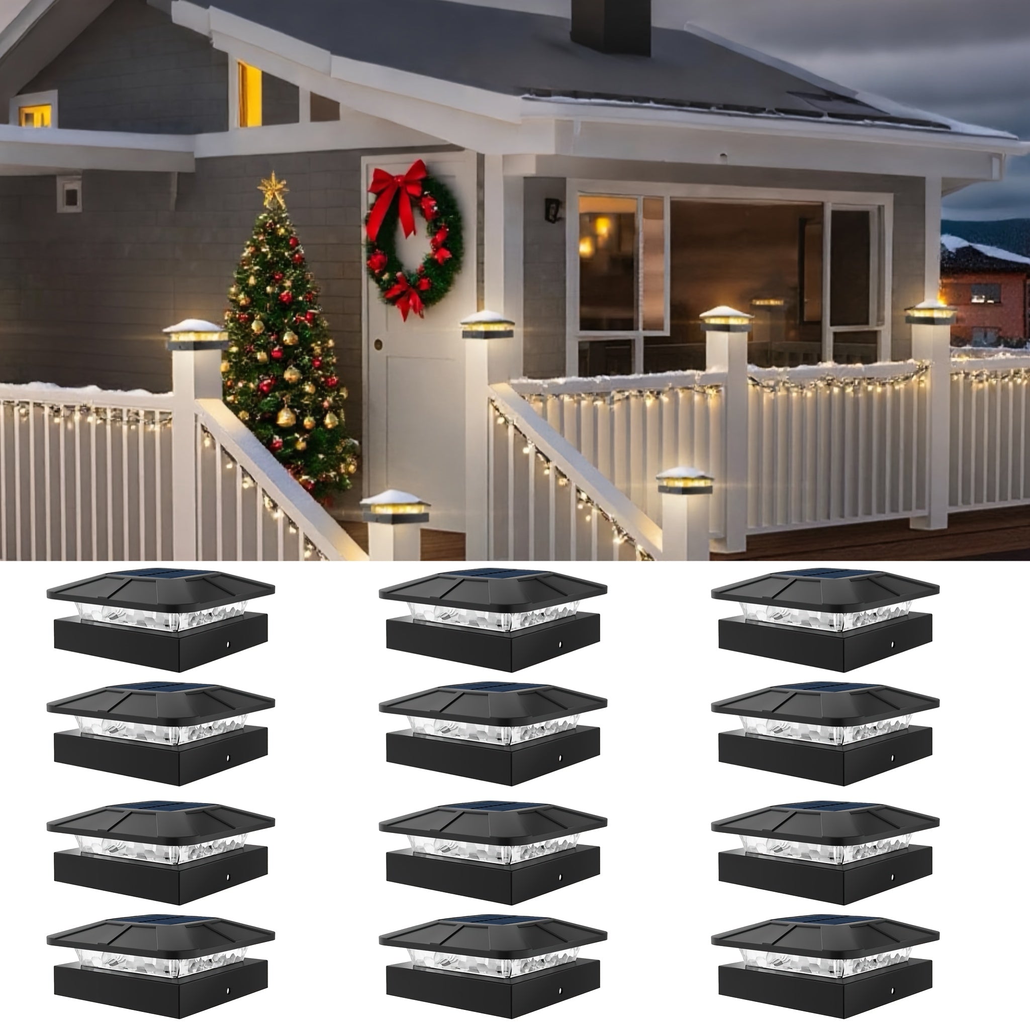 Solar Post Cap Lights 4x4 Inch 6/12/18 Pack – 3 Colour Modes Cool Warm Neutral White, 2 Brightness Levels Auto On/Off Solar Fence Post Lights for Deck Yard Garden