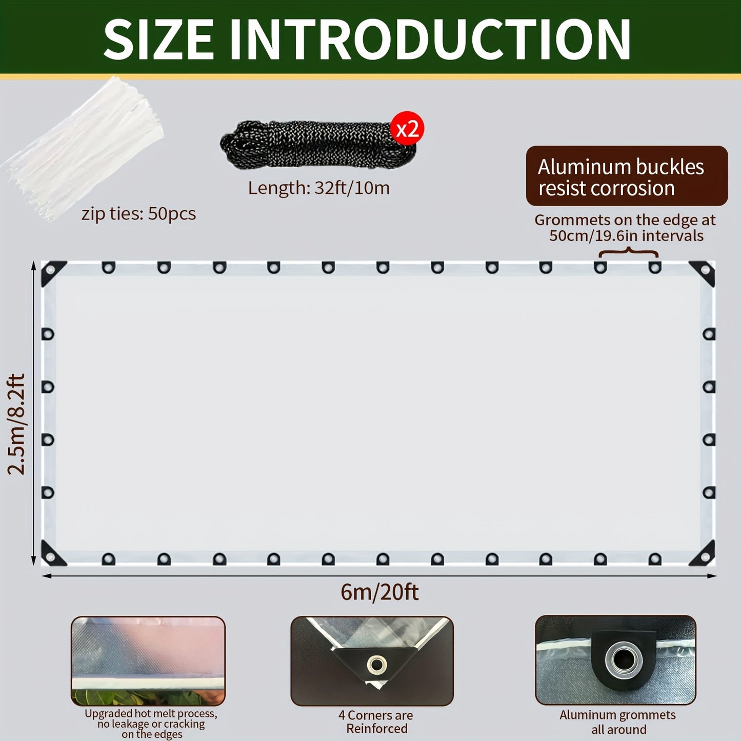 Heavy Duty Waterproof Tarp Cover – Snow & Wind Resistant, Hot Melt Reinforced Edges, Tear-Proof, Multiple Sizes for Garden Fence, Patio, Vehicle, Chicken Enclosure & Outdoor Protection | Canada