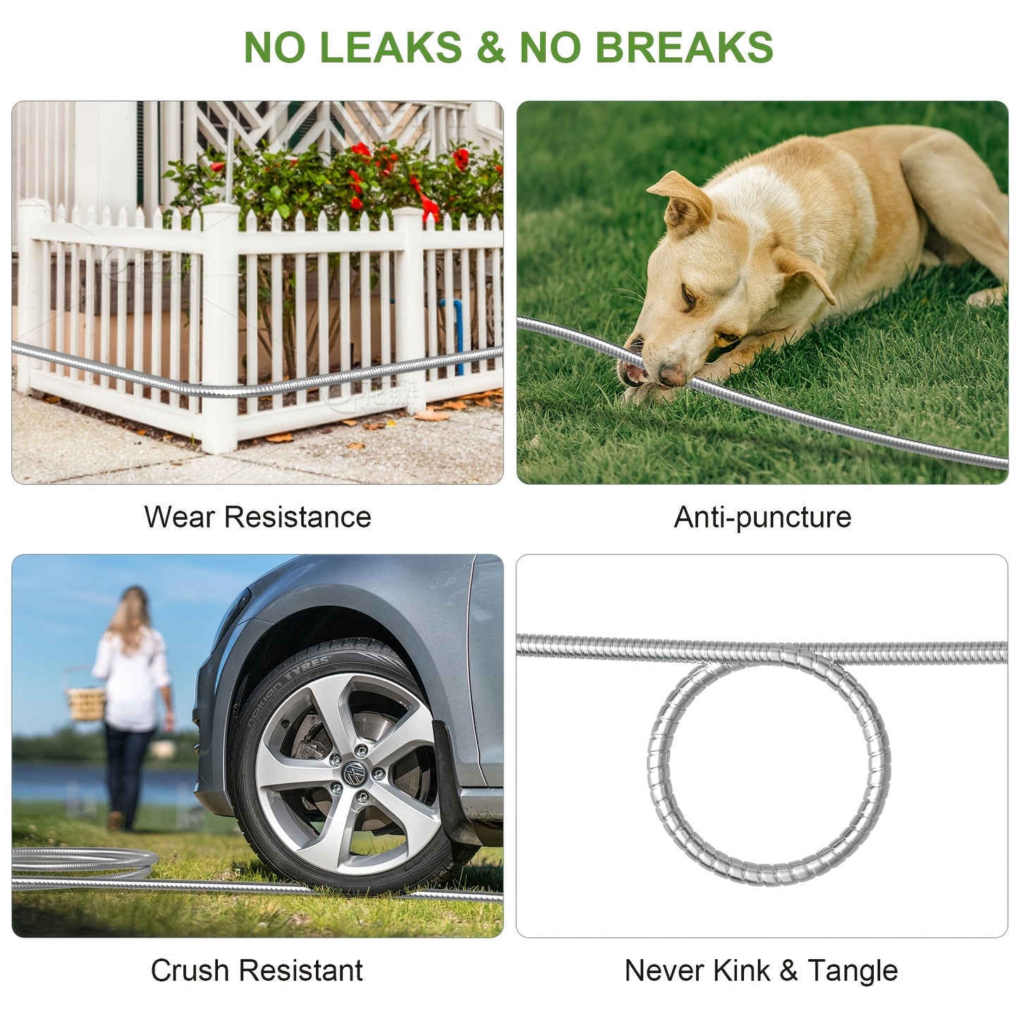 Stainless Steel Garden Hose with 10-Function Nozzle – Heavy-Duty Puncture-Proof No-Kink Flexible Metal Hose for Yard, Lawn, Car Wash & Pet Cleaning, 25ft / 50ft / 100ft