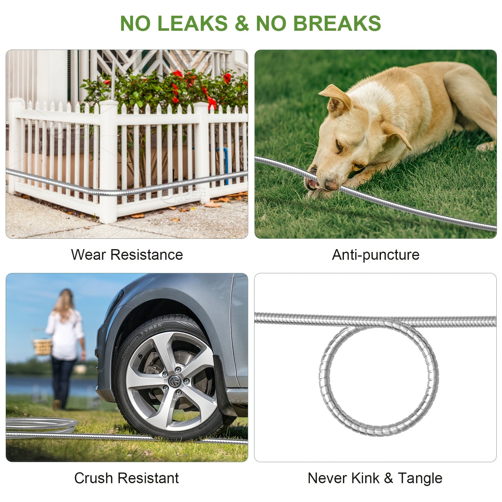 VyGrow 50ft Heavy-Duty Stainless Steel Garden Hose - Puncture-Proof, No-Kink Flexible Design with 10-Function Nozzle for Yard, Lawn, Car Wash, Pet Cleaning & Outdoor Cleaning