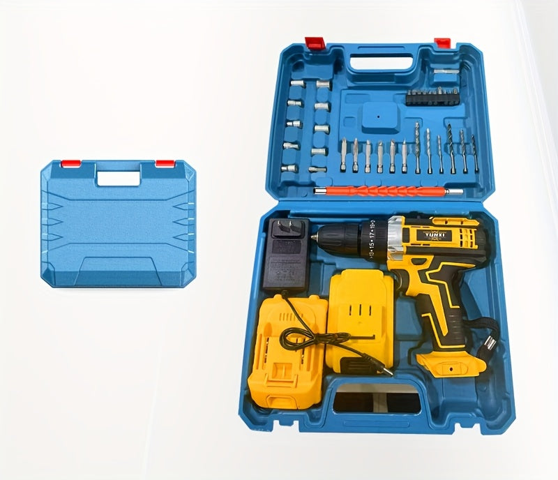 Cordless Drill Set with Work Light & Quick Charger – Multifunctional Rechargeable Wireless Portable Drill for Wood Metal Home Projects