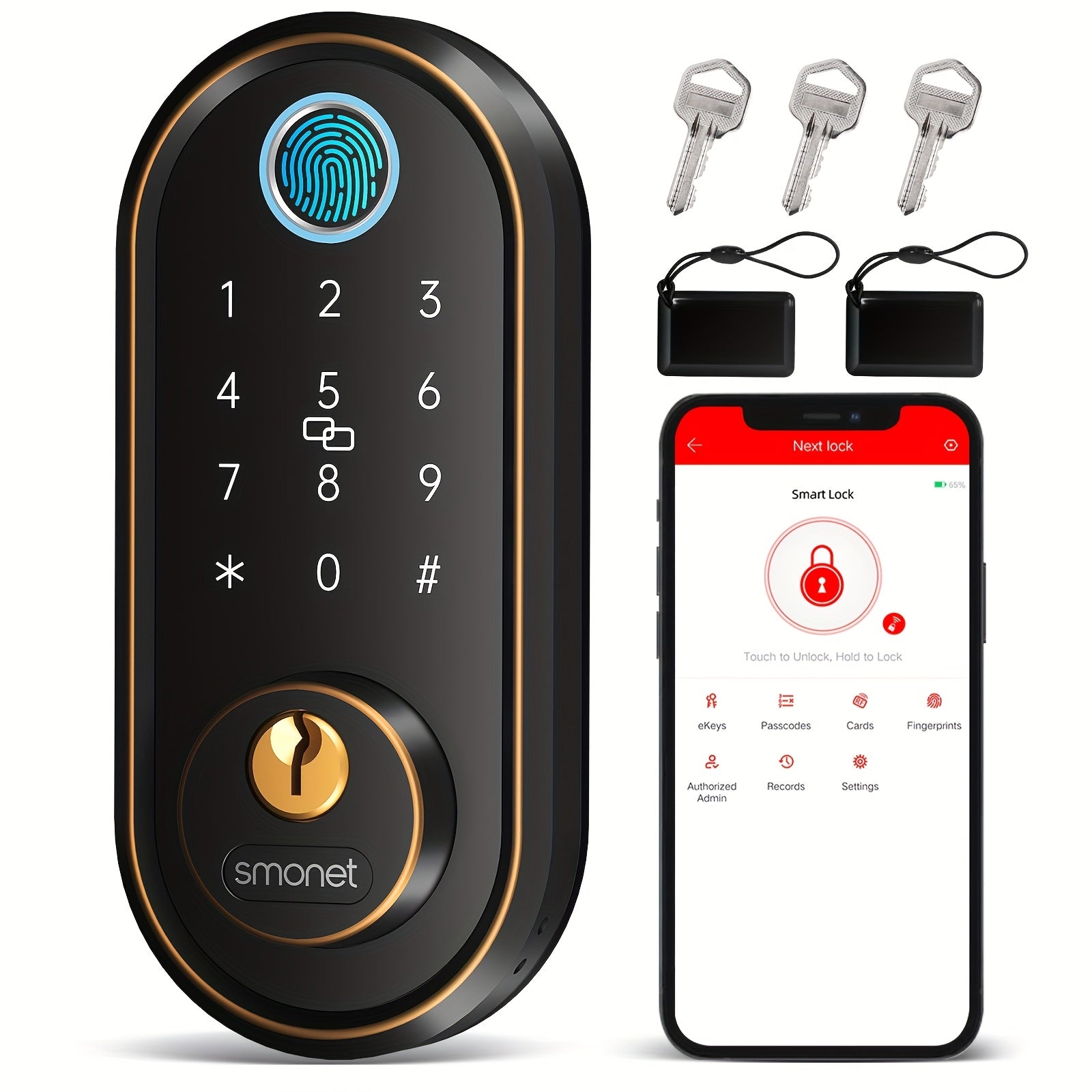 SMONET Y1 Smart Door Lock Alexa Compatible, Fingerprint Keypad Bluetooth Deadbolt, Keyless Entry with Auto-Lock, App Control — Front Door Handle Set Canada
