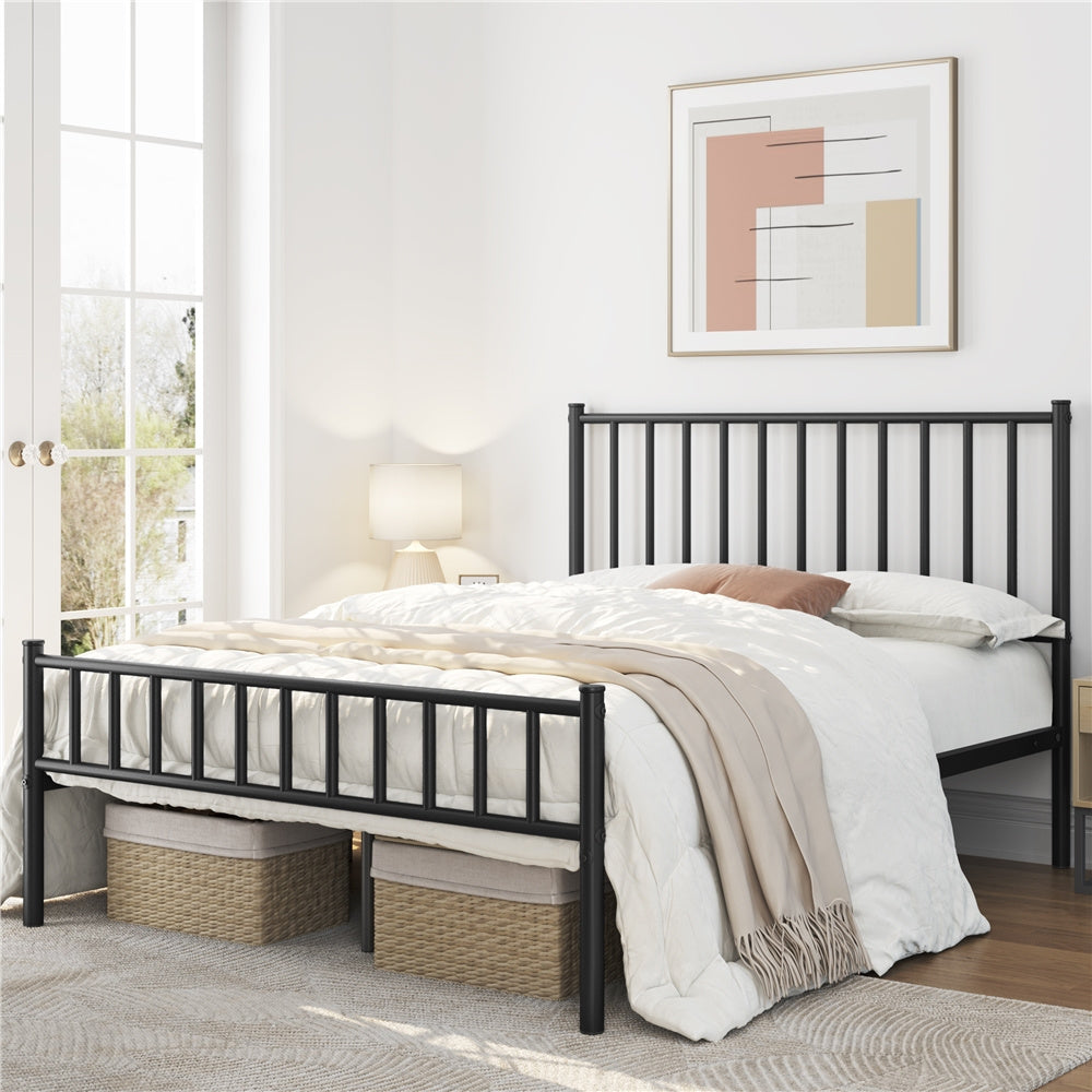 Metal Platform Bed Frame Vertical Bar Headboard Minimalist Farmhouse Metal Bed Foundation with Underbed Storage Twin Full Queen Size for Guest Room Loft Condo Apartment Bedroom Canada