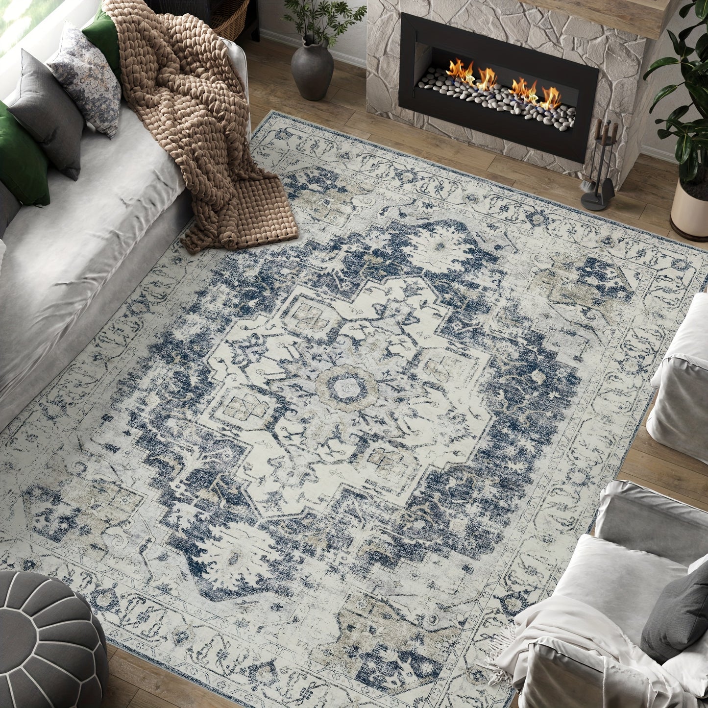 JINCHAN 8x10 Washable Vintage Floral Area Rug – Boho Retro Thin Accent Carpet for Living Room, Bedroom, Kitchen & Farmhouse, Multiple Colours | ShopVora CA