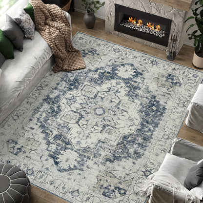 JINCHAN 8x10 Washable Vintage Floral Area Rug – Boho Retro Thin Accent Carpet for Living Room, Bedroom, Kitchen & Farmhouse, Multiple Colours | ShopVora CA