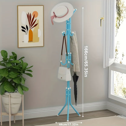 Freestanding Coat Rack with 9 Hooks – Adjustable Height Metal & Plastic Garment Organizer, Minimalist Design for Entryway Hallway Bedroom Office Bathroom, Easy Assembly (Black/White)