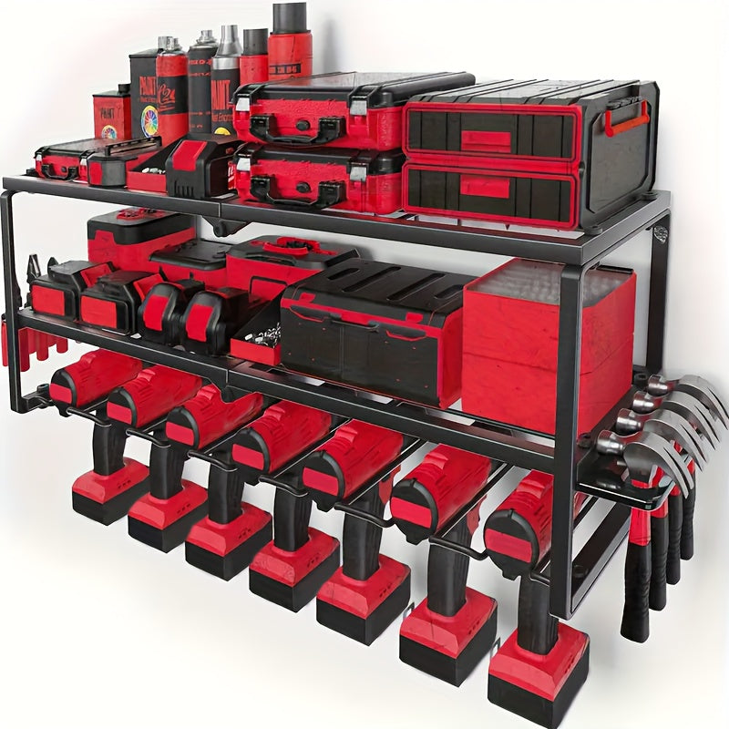Wall Mounted Power Tool Storage Rack, Garage Tool Storage Rack, And Storage Rack with Screw Rack/Pliers Rack/Hammer Rack, 4Layer8Drill, 3Layer7Drill, 4Layer4Drill, 2Layer4Drill, A Gift for The Family, Storage Racks
