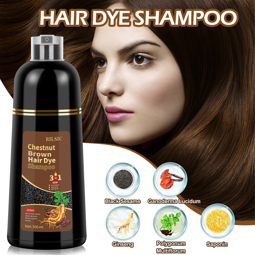 Hair Dye Shampoo for Grey Hair 3-Pack - Herbal Natural 3-in-1 Instant & Long-Lasting Gray Hair Coverage Shampoo for Men & Women, Plant Squalene Formula for All Hair Types