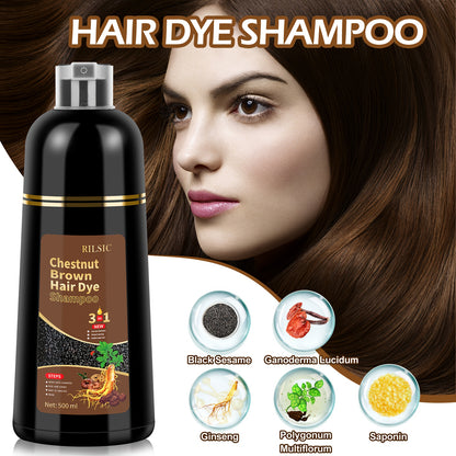 Hair Dye Shampoo for Grey Hair 3-Pack - Herbal Natural 3-in-1 Instant & Long-Lasting Gray Hair Coverage Shampoo for Men & Women, Plant Squalene Formula for All Hair Types