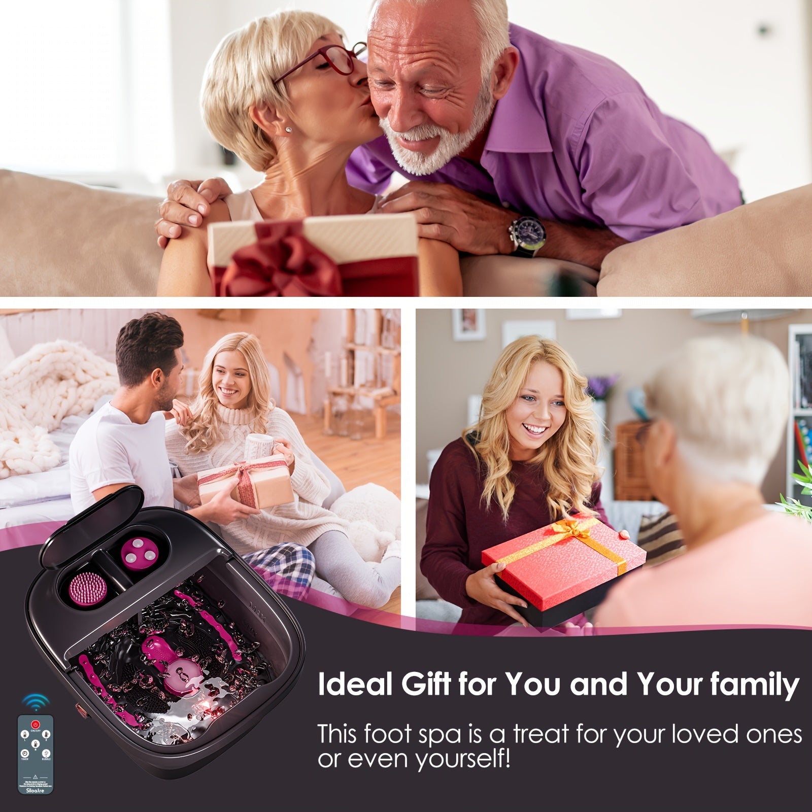 Remote Temperature Control Collapsible Foot Spa. Foot Bath with Heat, Bubble And Massager, Foot Spa Tub with 3 Pedicure Attachments, Foot Soak Tub with Handle. Best Gift for Women Or Mon