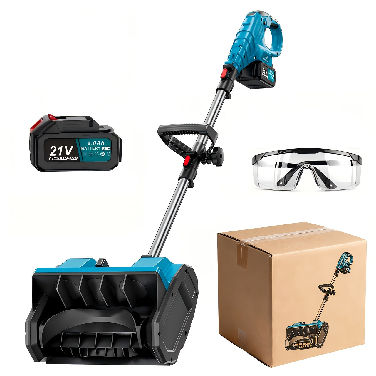 21V Brushless Electric Snow Shovel 13-Inch Cordless Snow Blower Kit with Adjustable Handle & Safety Switch, Single or Dual Battery Options – Lightweight Portable Snow Thrower for Driveways, Patios & Sidewalks in Canada